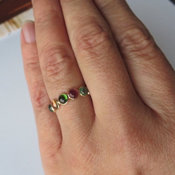 Natural Multi-Color Tourmalines In 14K Yellow Gold Band Ring Sz 6.75 - Picture 10 of 10